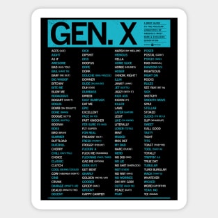 GEN X - SLANG GUIDE - BLUE GREEN Sticker